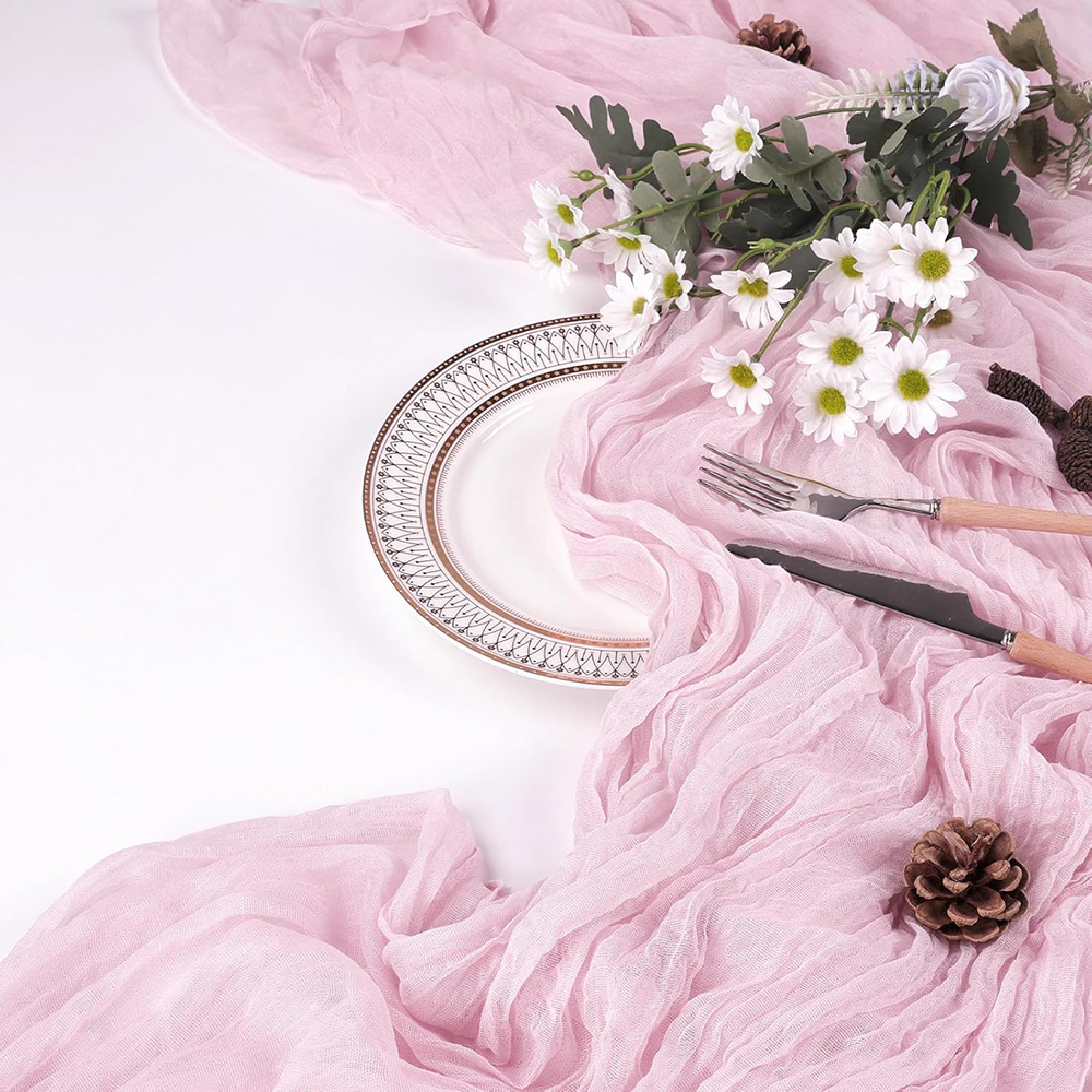 Rosa blå ostduk bordslöpare rustik gasväv boho ljusrosa ostduk bordslöpare bröllop brud babyshower dekorationer: 32*210cm / Vit