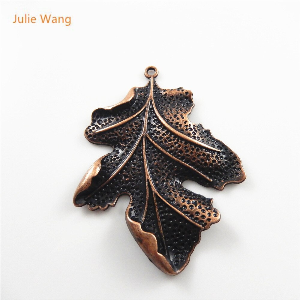 Julie wang 2 stücke antike rot kupfer charme lebendig blatt Suspension anhänger für schmuck halskette handwerk zubehör