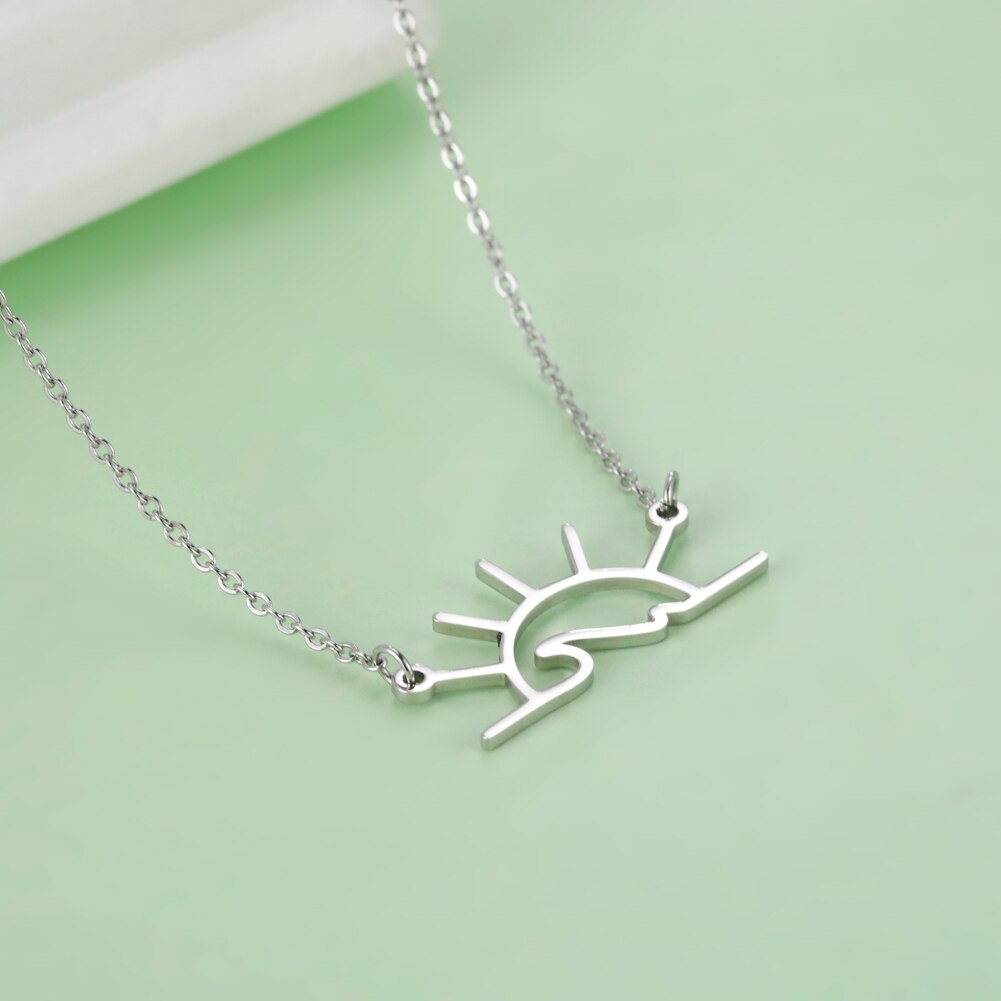 Cazador modisch Sonnenuntergang Ozean Welle Anhänger Halsketten Sunshaine Edelstahl Kette Halskette Für Frauen Schmuck Zubehör