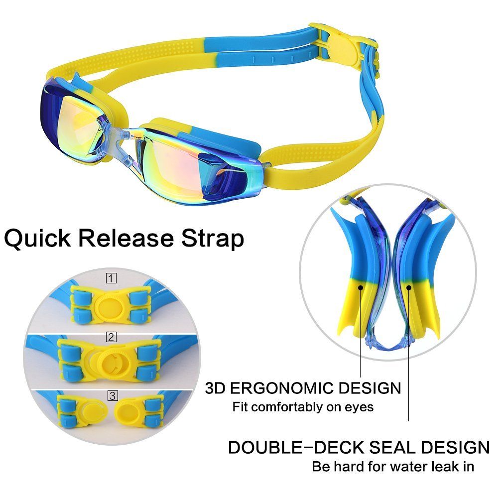 Børns svømmebriller anti-tåge uv recept svømmebriller vandtæt beskyttelsesbriller med etui, næseklemme, ørepropper, hætte, diverse taske