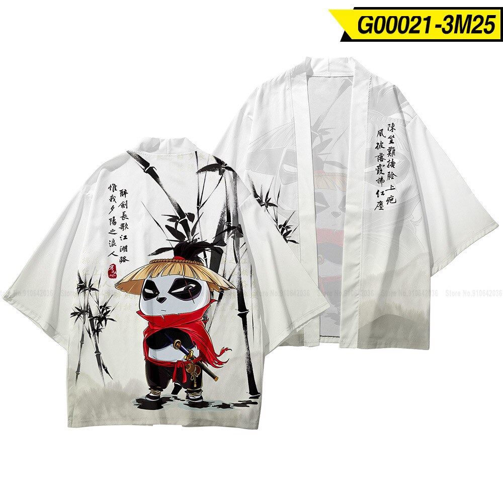 Hommes Style chinois décontracté en vrac Panda imprimer vestes route robe Kung Fu Tang costume japonais Kimono Haori Cardigan chemises manteau pantalon