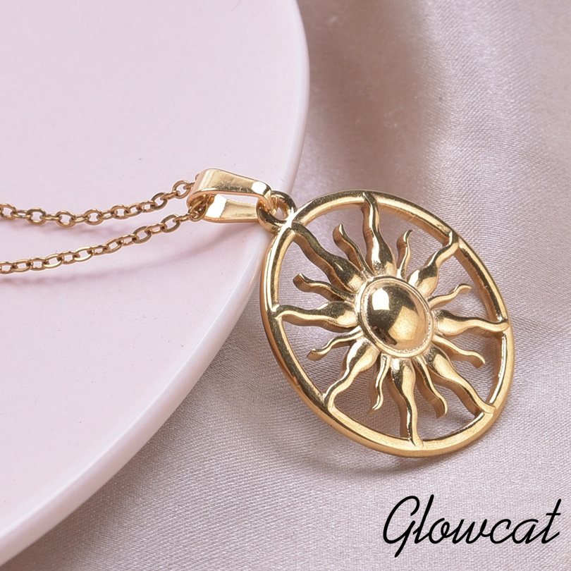 Colliers ronds avec pendentif soleil pour femmes et hommes, accessoires, bijoux d'espoir, collier en acier inoxydable, ras du cou Vintage, d'anniversaire