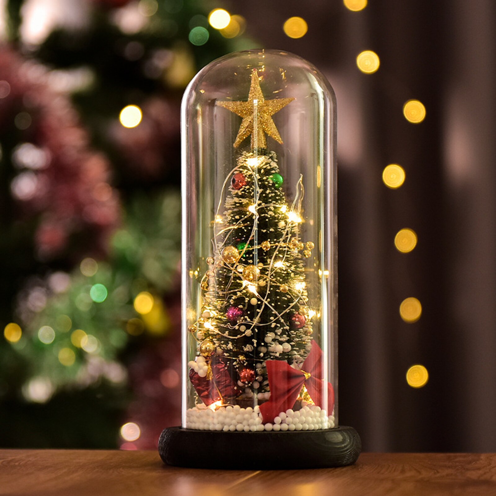 Christmas Decorative Light Desktop Christmas Tree Glass Dome Display Ornament Bedroom LED Night Light Xmas Tree for Family