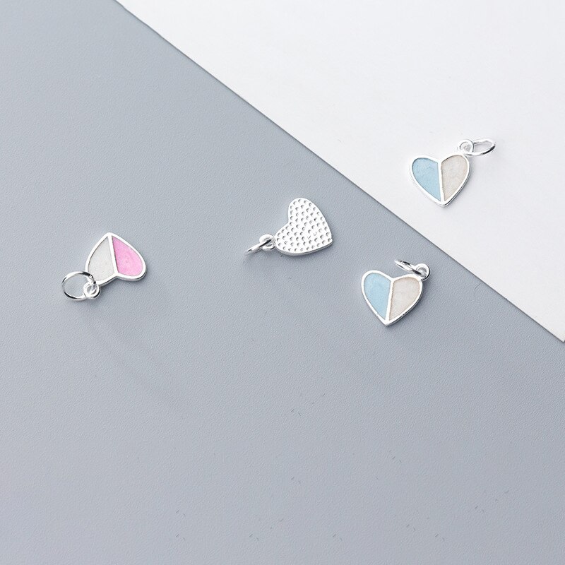 MEETSOFT-Colgante romántico de Plata de Ley 925 con corazón azul y rosa, joyería fina hecha a mano, accesorio