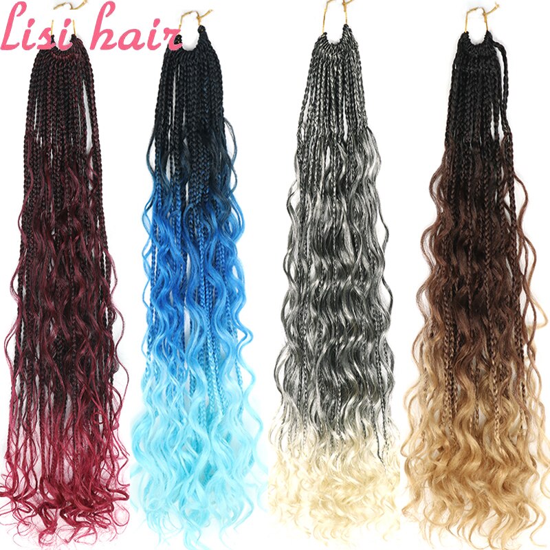 LISI HAIR Crochet Box Braids 22Strands Crochet Hair Bundles Synthetic Hair Extensions Braiding Hair Blonde Balck Grey Red Brown