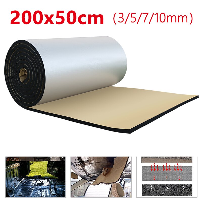 50*200cm aluminiumsfolie lyddempende isolasjon matte støy varmeskjold isolasjon bildempende skum bomull lyd 3/5/7/10mm