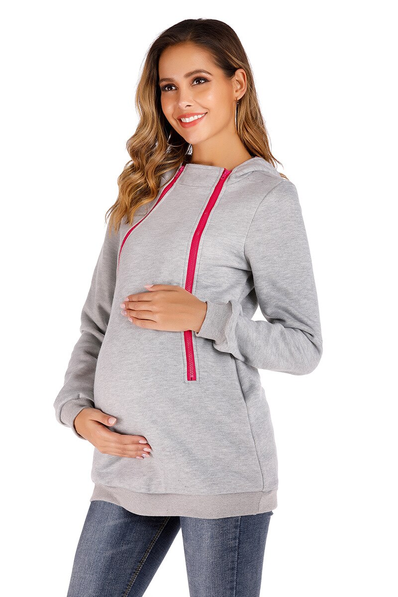 Clothes for Pregnant Women Baby Carrier Jacket Warm Maternity Hoodies Women Outerwear Coat for Pregnant Womens Maternity Clothes: light gray / L
