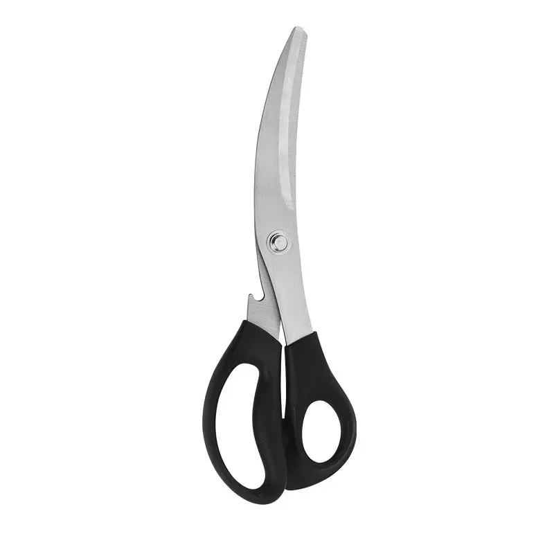 Kitchen Multifunctional Scissors BBQ Thickened Chicken Fillet Scissors Stainless Steel Serrated with Bottle Lifter Home Use: black