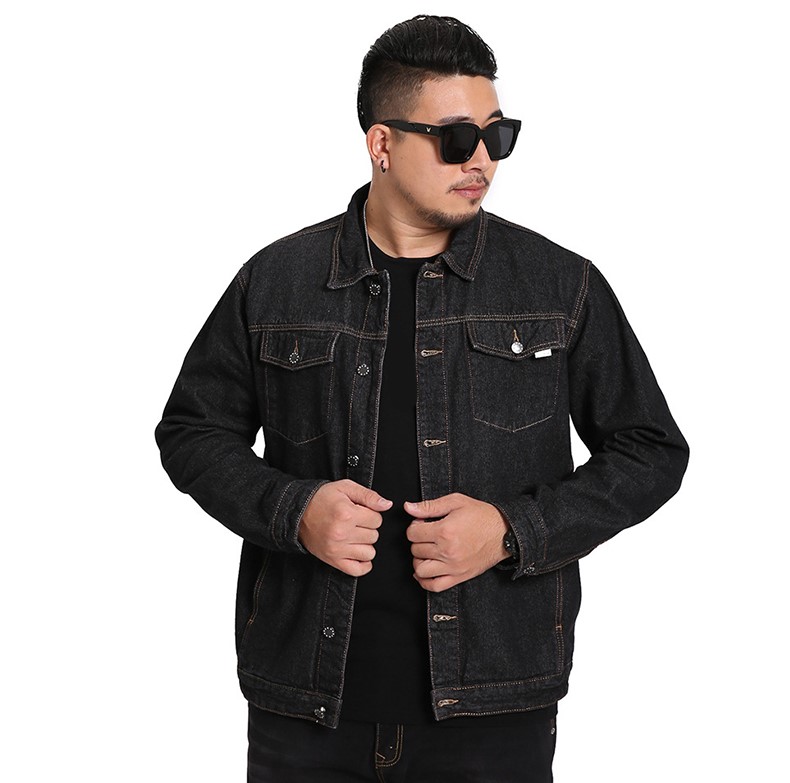 Herr plus size 7xl jeansjacka herr europeiska och amerikanska lapel lös stor jacka plus size herrkläder: Svart / S