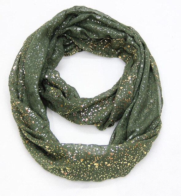 nueva europea Negro Azul Marino rojo anillo bufanda brillante bronceado dorado punto infinito Hijab bufandas Snood para damas: Dark Green