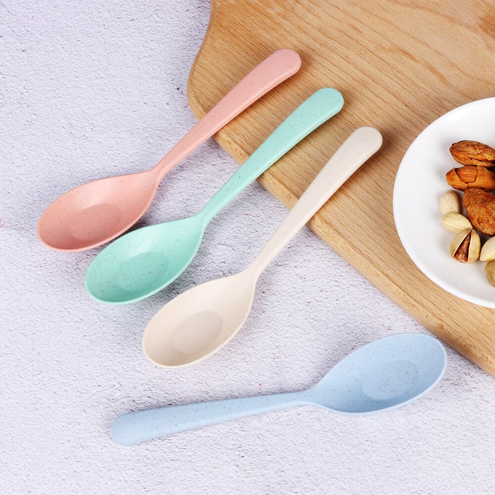 1/3PCS Eco Friendly Wheat Straw Kids Soup Spoon Portable Long Handle Rice Spoon Tableware Home Flatware Kitchen Tool