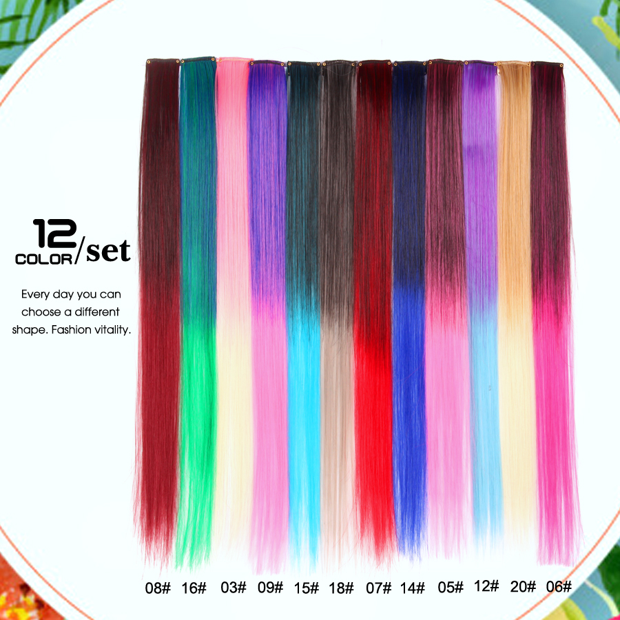 Alileader 12 Stks/partij Ombre Hair Extensions Clip In Een Haarstukjes Regenboog Synthetisch Clip Op Hair Extensions Roze Rood Grijs Blauw