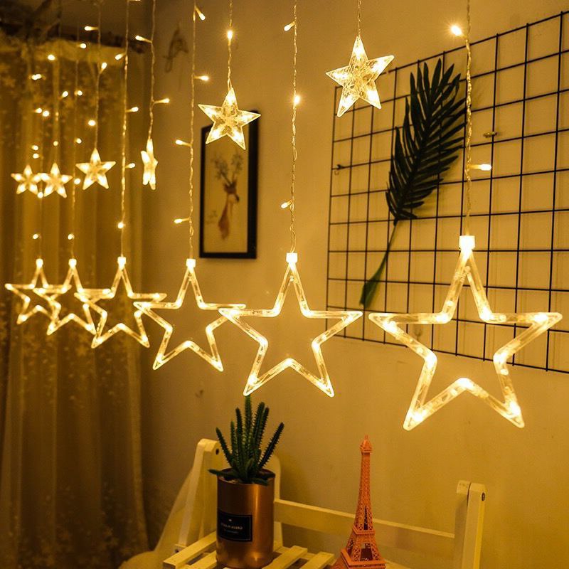 220V EU Plug LED Star Christmas Curtains lights Indoor/Outdoor Garland string fairy Lamp For Wedding Party Decoration