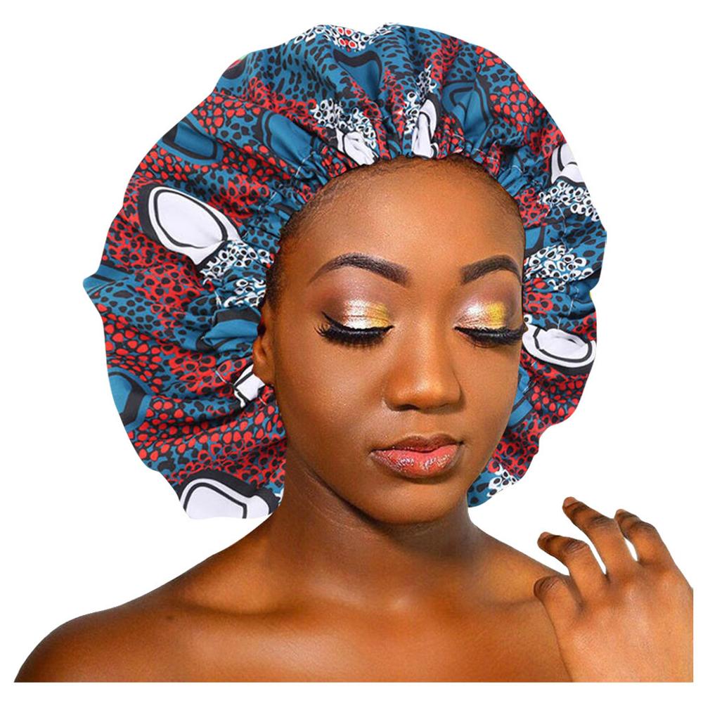 African Pattern Ankara Print Bonnet Women Night Sleep Cap Satin Lining Soft Extra Large Head Wear Ladies Headwrap Hair Care Hat: Sky Blue