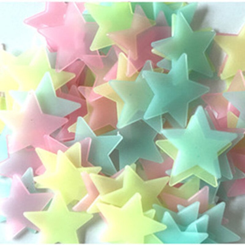 * 100 pcs. 3D stars glow in the dark Luminous on Wall Stickers for Kids Room living room Wall Decal Home Decoration poster