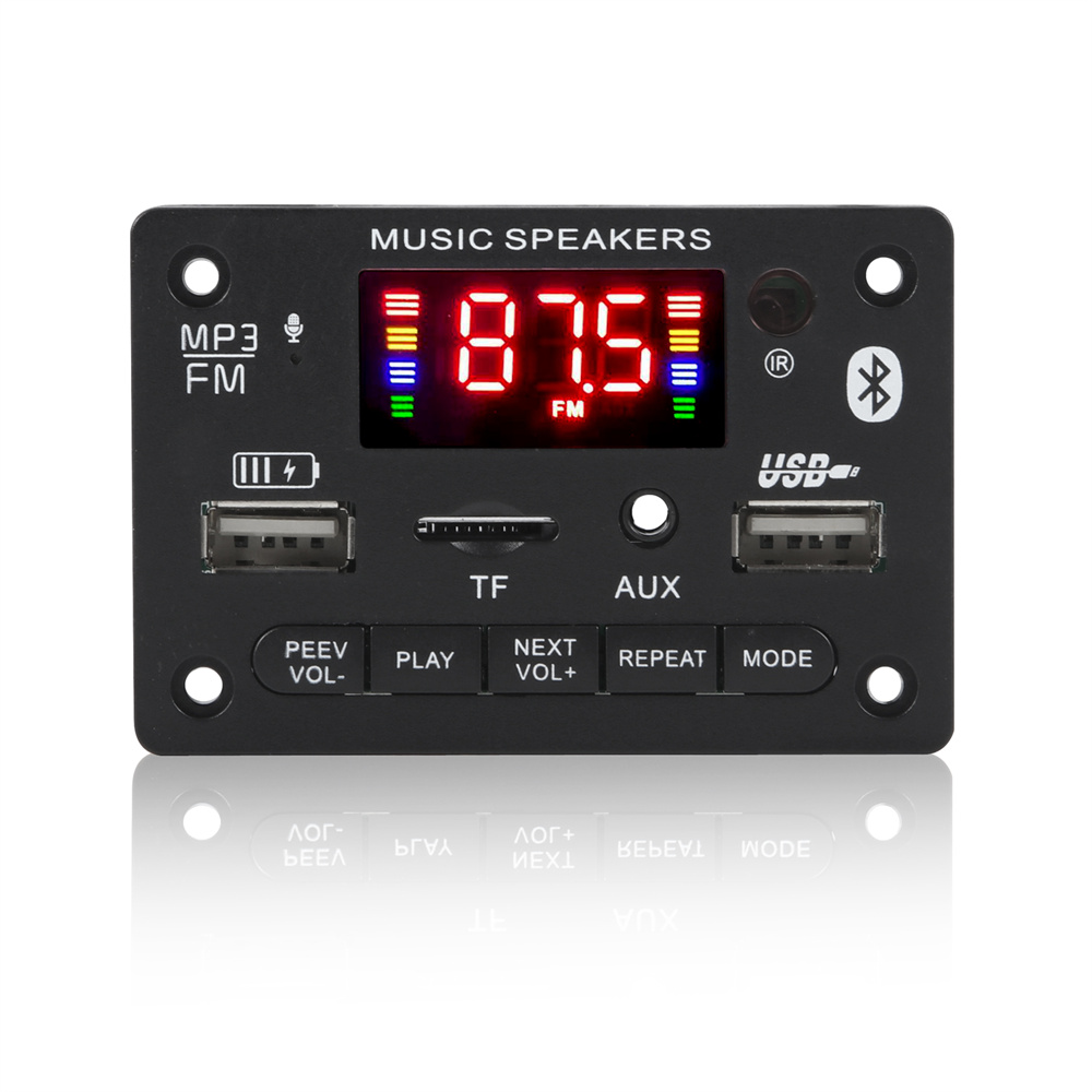 5v decoding board module bluetooth 5,0 wireless car usb  mp3 player tf card slot usb fm with microphone hands 12v mp3 free system: Black