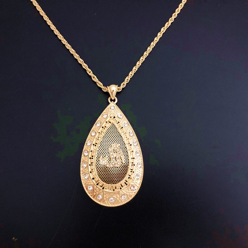 Nuovo Allah Pendente di Rame Alla Moda Del Pendente di Goccia dell'acqua Della Collana Algeria Catena di Gioielli Da Sposa Collana Reale Allah Ciondolo in Oro