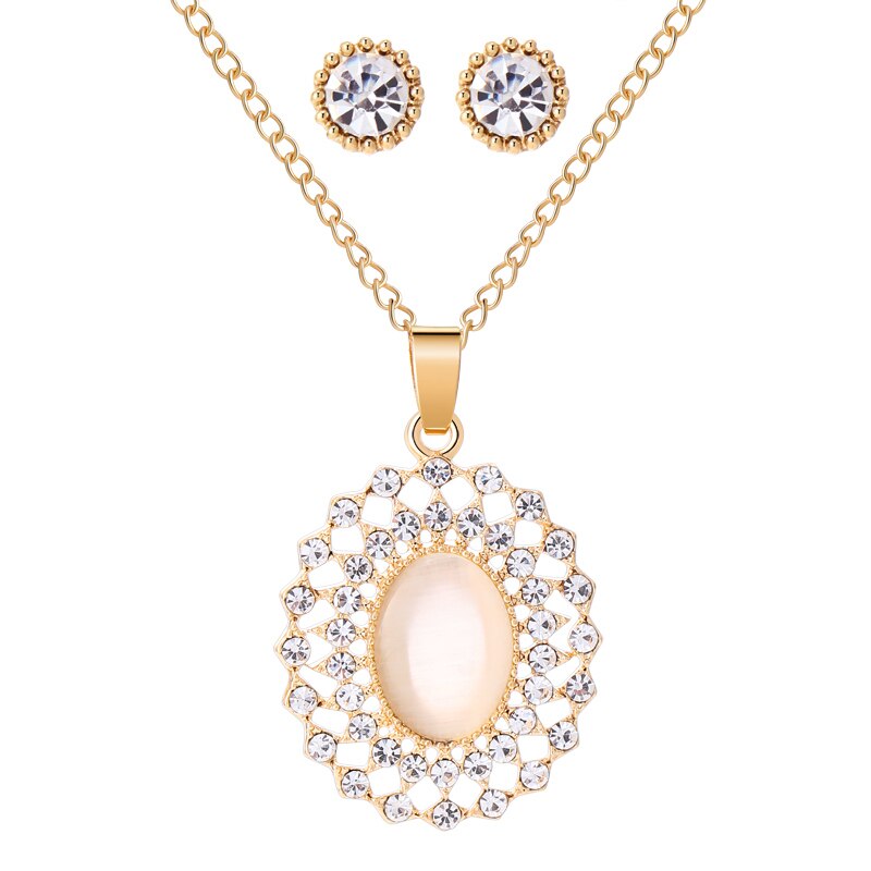 Set di Gioielli da sposa per Le Donne di Nuovo Disegno di Colore Dell'oro Lunga Catena Collane Opale & Pendenti con gemme e perle Ovale Opale Orecchini di Cristallo Dei Monili set