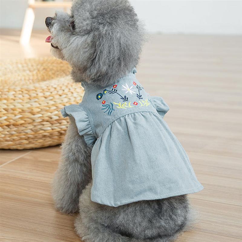 Impresión Floral perro flor vestido falda Denim chaleco bordado falda encantadora ropa acogedora mascota verano ropa chaleco camisas