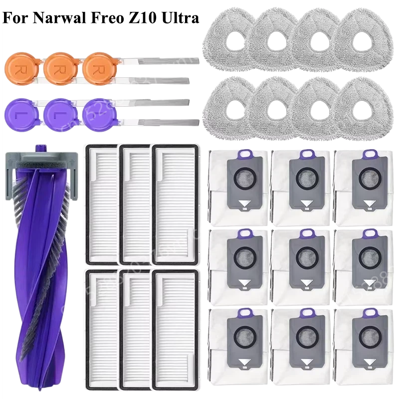 Reserveonderdelen voor (Narwal Freo Z10 Ultra / YJCC025) robotstofzuiger: hoofdborstel, HEPA-filter, dweil, stofzak, accessoires: WIT