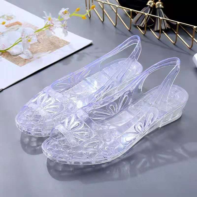 Crystal SandalsWoman, Summer Jelly Shoes,Wedges Women Casual Slippers,Household Slides, Slip On,Pink, Purple ,Gold,Black: White / 37
