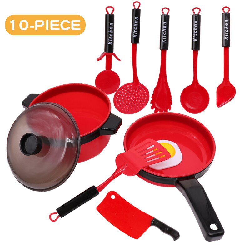 10-44Pieces Children Kitchen Toy Set Cookware Pot Pan Kids Pretend Cook Play Toy Simulation Kitchen Utensils Toys Children: 10pcs red