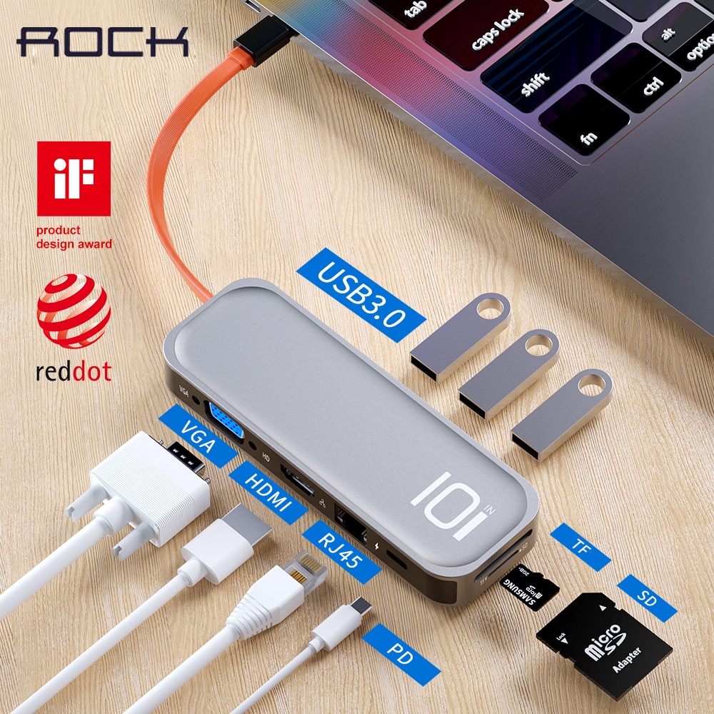 ROCK USB C Dock HUB zu Multi USB 3,0 HDMI VGA RJ45 Adapter Dock für MacBook Pro 13 USB-C Typ C 3,1 Splitter 3 Port USB C HUB