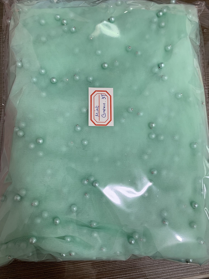 Tissu en Tulle et dentelle perlée, 5 mètres, décoration pour robe, , en Stock, 2022: Mint green 5Y