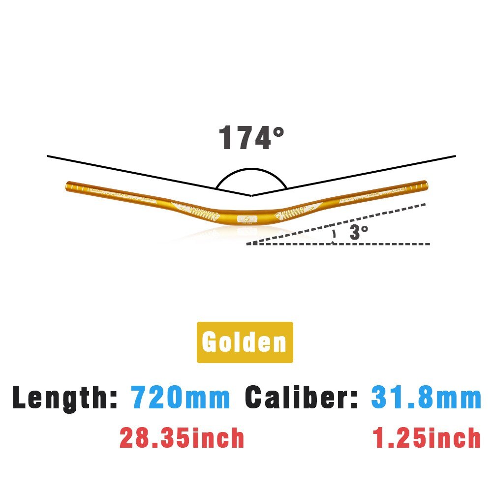 Accessori per Mountain Bike con manubrio curvo per bicicletta in lega di alluminio LUNJE per parti del ciclo del volante con attacco manubrio da 31.8mm 720/780mm: 720mm Golden