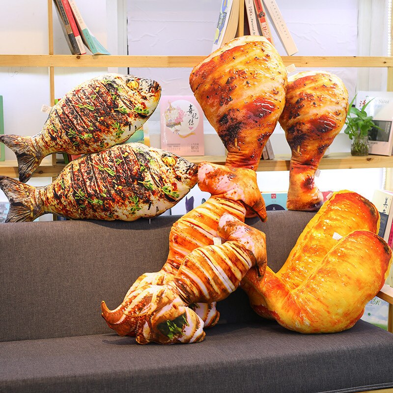 Simulation Food Real Life Style Pillow 20-70cm Personality Funny Chicken Legs Chicken Wings Shrimp Fish Stuffed Toy Cushion