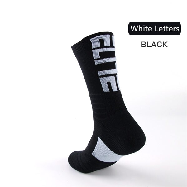 Herre elite sportsstrømper basketball anti-skrid fortykket frotté dæmpende anti-shock sokker strikke sokker inden for 24 timer: Sort