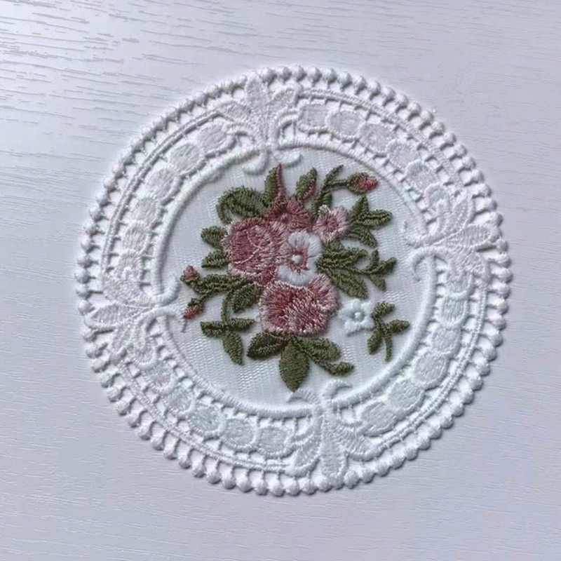 French Lace Coaster Embroidery Round Placemat INS Desktop Decoration Hollow Knit Tea Set Anti-scald Coaster Insulation Table Pad: A