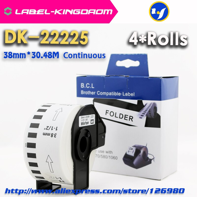 4 rouleaux compatibles DK-22225 étiquette 38mm * 30.48M continue Compatible Brother imprimante QL-570/700 tous viennent avec support en plastique