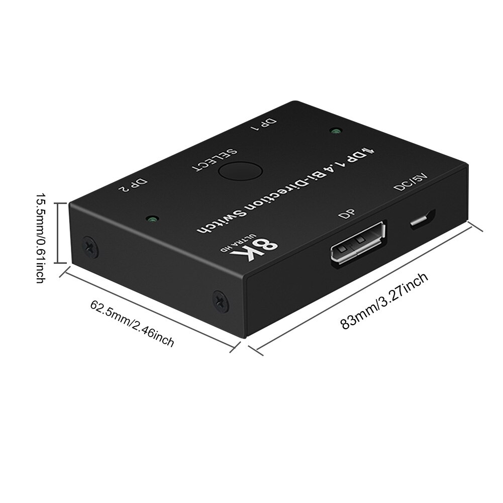 Plug And Play Displayport 8K60Hz 2 Ports HDCP Displays 3D Multiple Source Manual Splitter Converter DP 1.4 Bi-Direction Switch