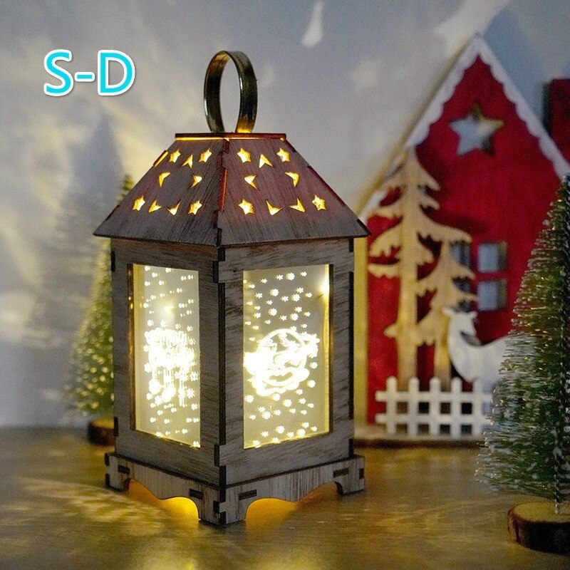 Lichten Houten Kerst Decoratie Wind Lantaarn Led Lichtgevende Creatieve Ornamenten Draagbare Lantaarn: S-D
