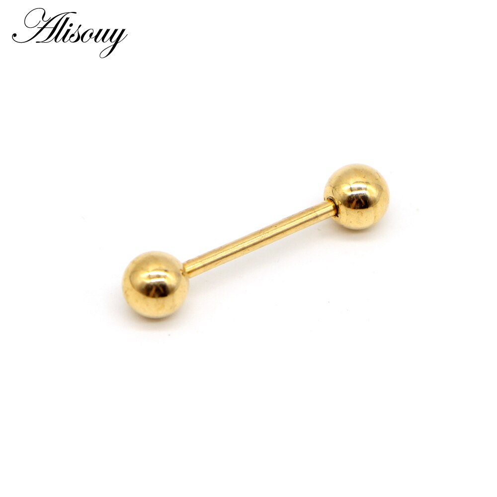 Alisouy 1 st 14g 9 Kleuren Tong Piercing Septum ear Kraakbeen nailTunnels Oordoppen labret lip Body piercing Sieraden 1.6*16*6mm: D Gold