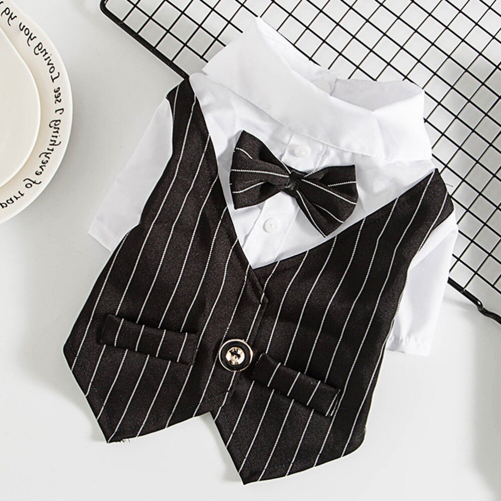 Overhemd bruiloft feest pak lente zomer jas schattige kleding voor hond huisdier kat (marine maat xs): Zwart