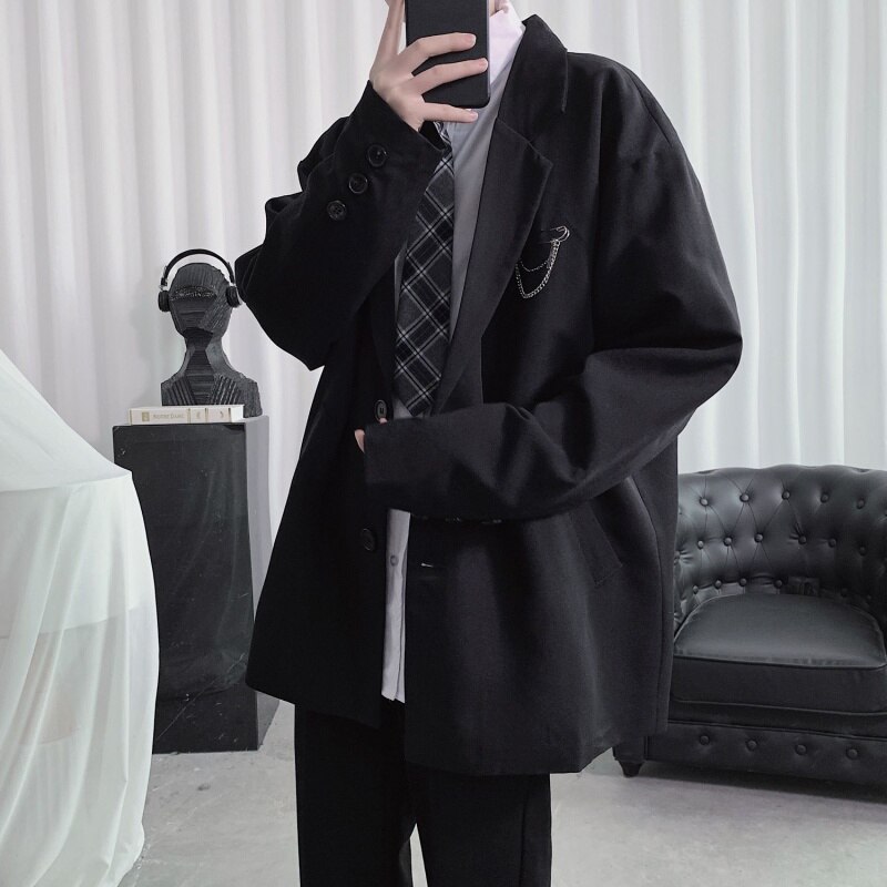 Unisex Women Men Casual Thin Loose Blazer High School DK JK Uniform Suit Jacket Students Preppy Style Outwear Coat Clothes