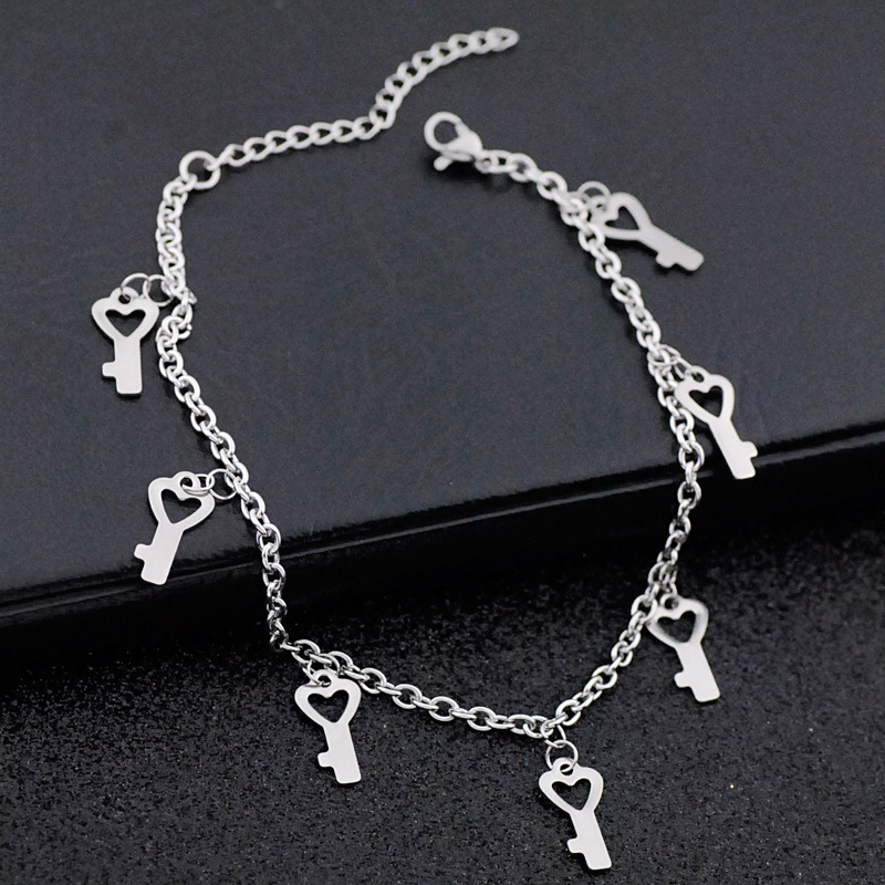 Tobillera bohemia de corazón de acero inoxidable para mujer, pulsera de tobillo de Color oro rosa, cadena de pierna, tobilleras ECG para tobillo, joyería para pie de playa: 6