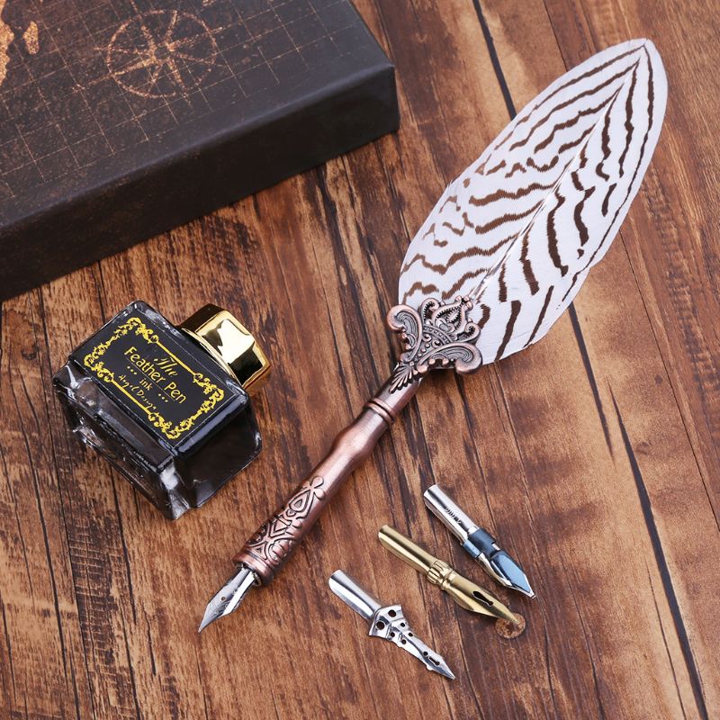 Vintage Feather Quill Dip Pen Fountain Pens With I... – Grandado