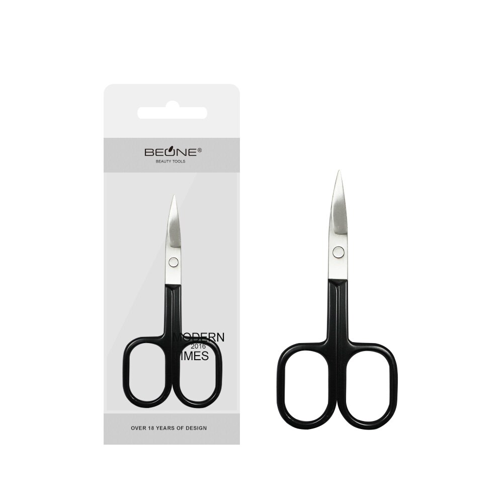 Tijeras de maquillaje de acero inoxidable, punta afilada/REDONDA/inclinada con mango de pintura de Piano, tijeras para pelo de nariz y cejas, herramienta de depilación facial: Rojo