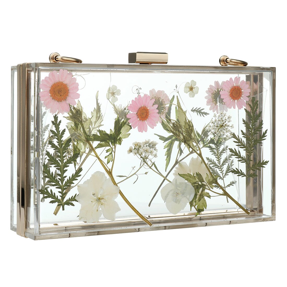 Ins Populaire Acryl Box Clutch Bag Met Ketting Bloemen Crossbody Tas Vrouwen Party Avondtasje Transparante Box Zak Met bloem: Roze