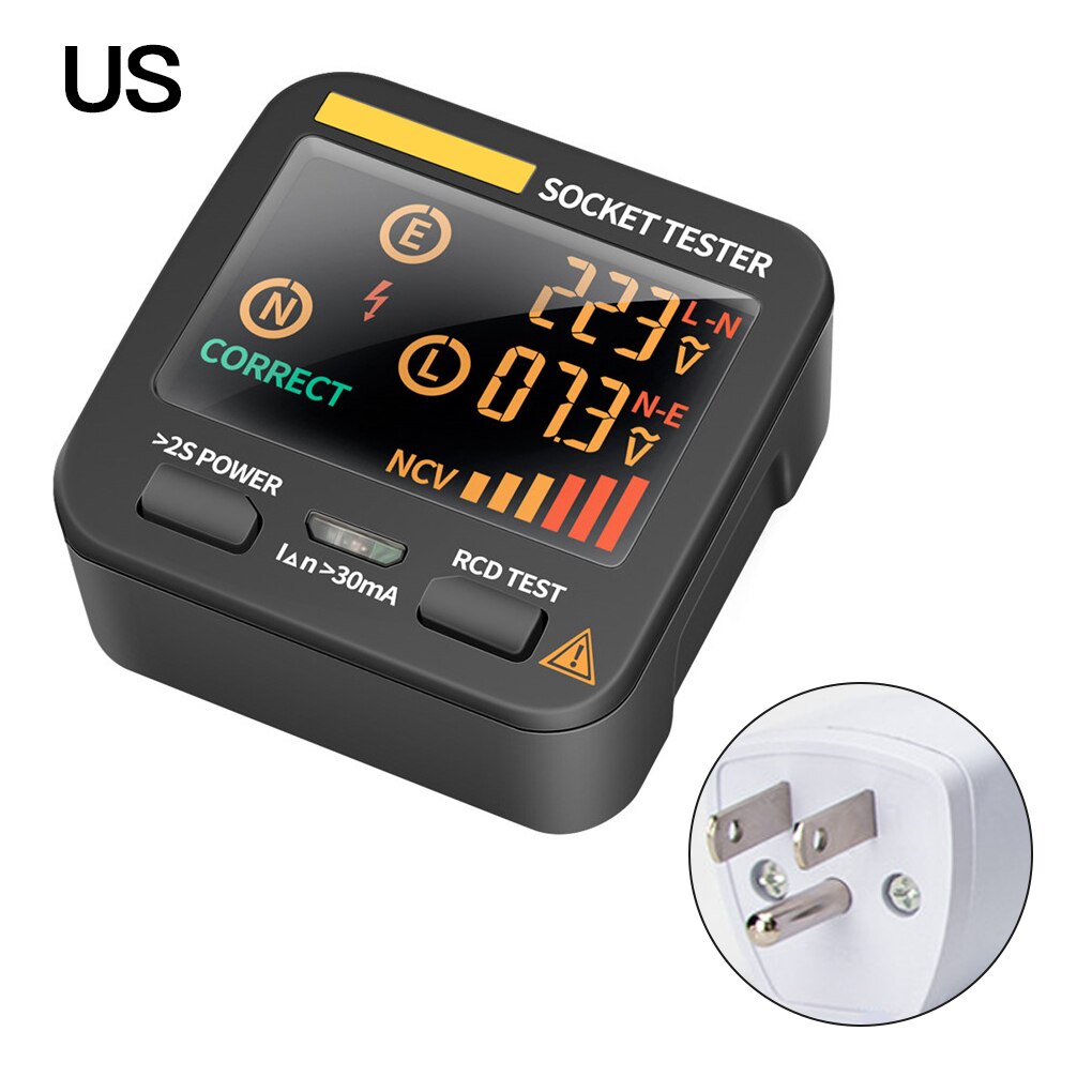 AC11 Digital Smart Socket Tester Digital Socket Adapter Ground Zero Line Phase Check NCV LCD Display Socket Voltage Tester: US Plug