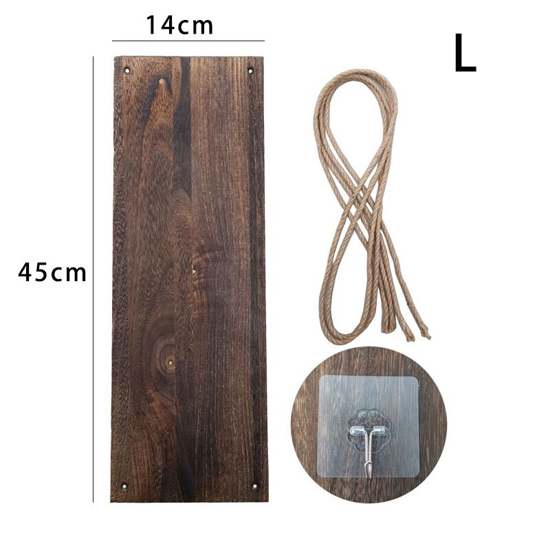 Wooden Wall Hanging Flower Pot Stand Wood Swing Hanging Rope Wall Mounted Plant Floating Shelves Home Garden Storage Rack: brown L