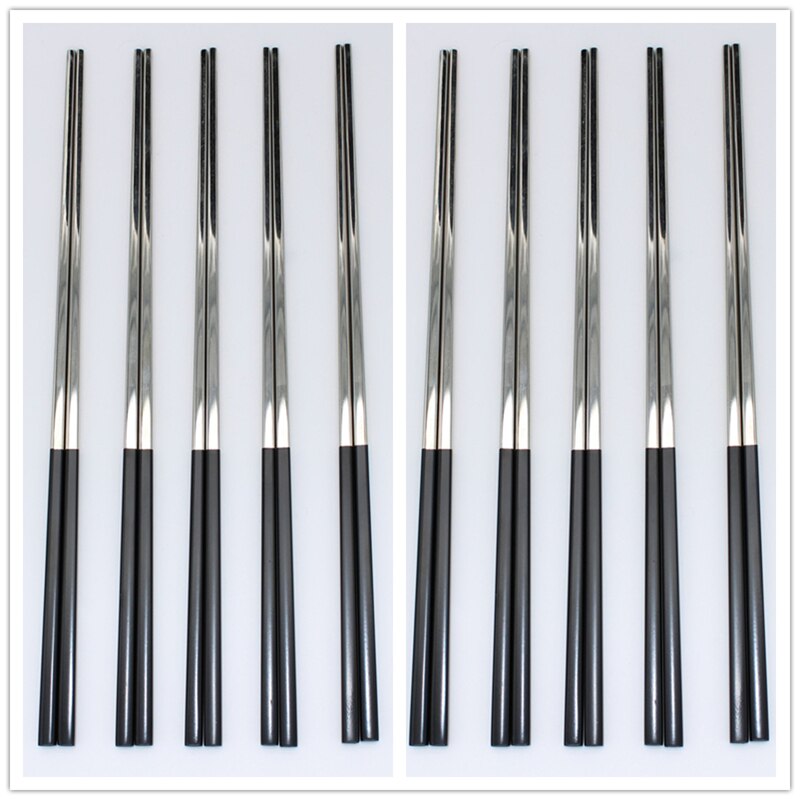 10 Paare Sushi Hashi Stäbchen edelstahl Lebensmittel Klasse Platz Chinesischen Metall Stäbchen Mehrweg Stäbchen Küche Werkzeuge: 10Paare Schwarz Silber-