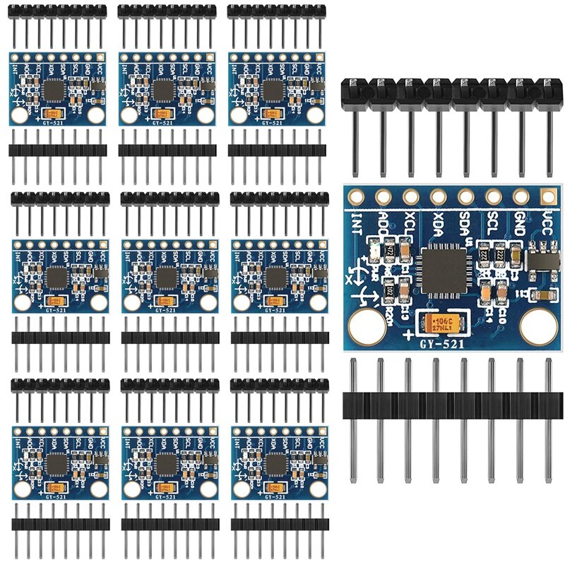 Módulo GY-521 MPU6050 de MPU-6050, acelerómetro de 3 ejes, 6 DOF, Kit de Sensor de giroscopio, convertidor de AD de 16 bits, 10 piezas