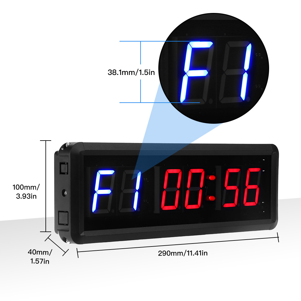 1.5 Inch 6 Digit LED Timer Boxing GYM Crossfit tabata EMOM Interval Programmable Countdown/UP Stopwath Real Time Clock