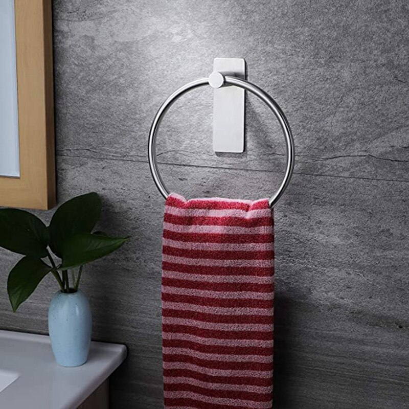 Towel Ring/Hand Towel Holder - Self Adhesive Round Towel Rack Black Hand Towel Bar for Bathroom, Stainless Steel
