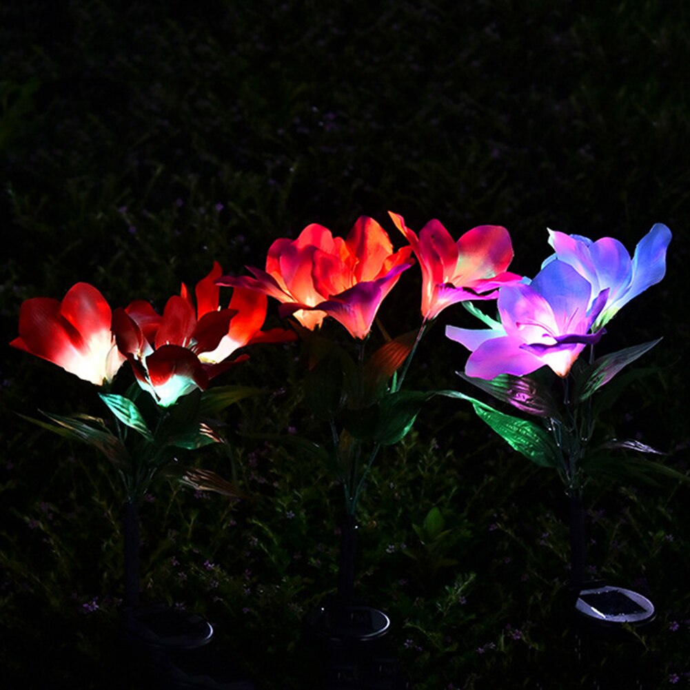 LED Waterproof Ground Fiber Optic Lights Gradient Solar Clivia Shape Light Solar Power LED Waterproof Easy Installation