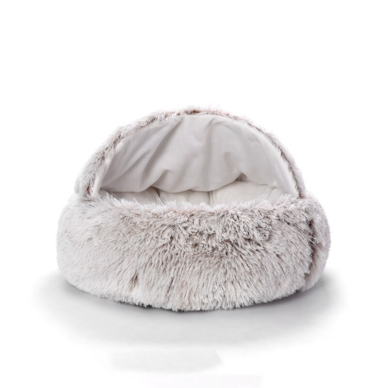 Warm Hond Kat Bed Ronde Lange Pluche Kat Huis Cave Pet Kitten Kussen Mand Sleepping Mat Voor Katten kleine Hond Chihuahua Nest: GREY / 40CM